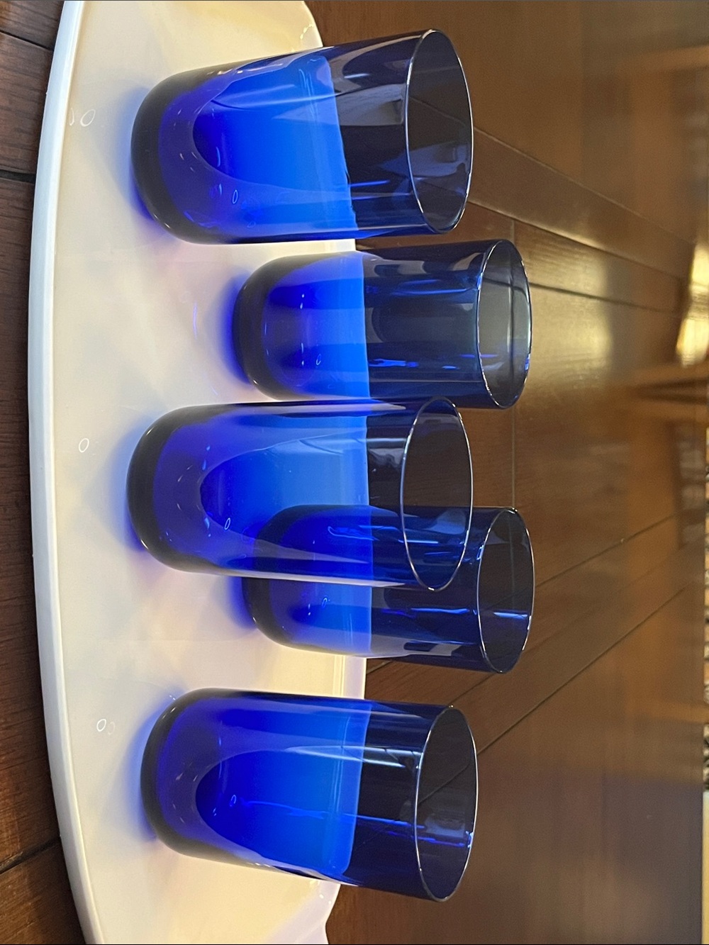 Set of 5 “Libby Style” Vintage Blown Cobalt Blue Glass Juice Tumblers
